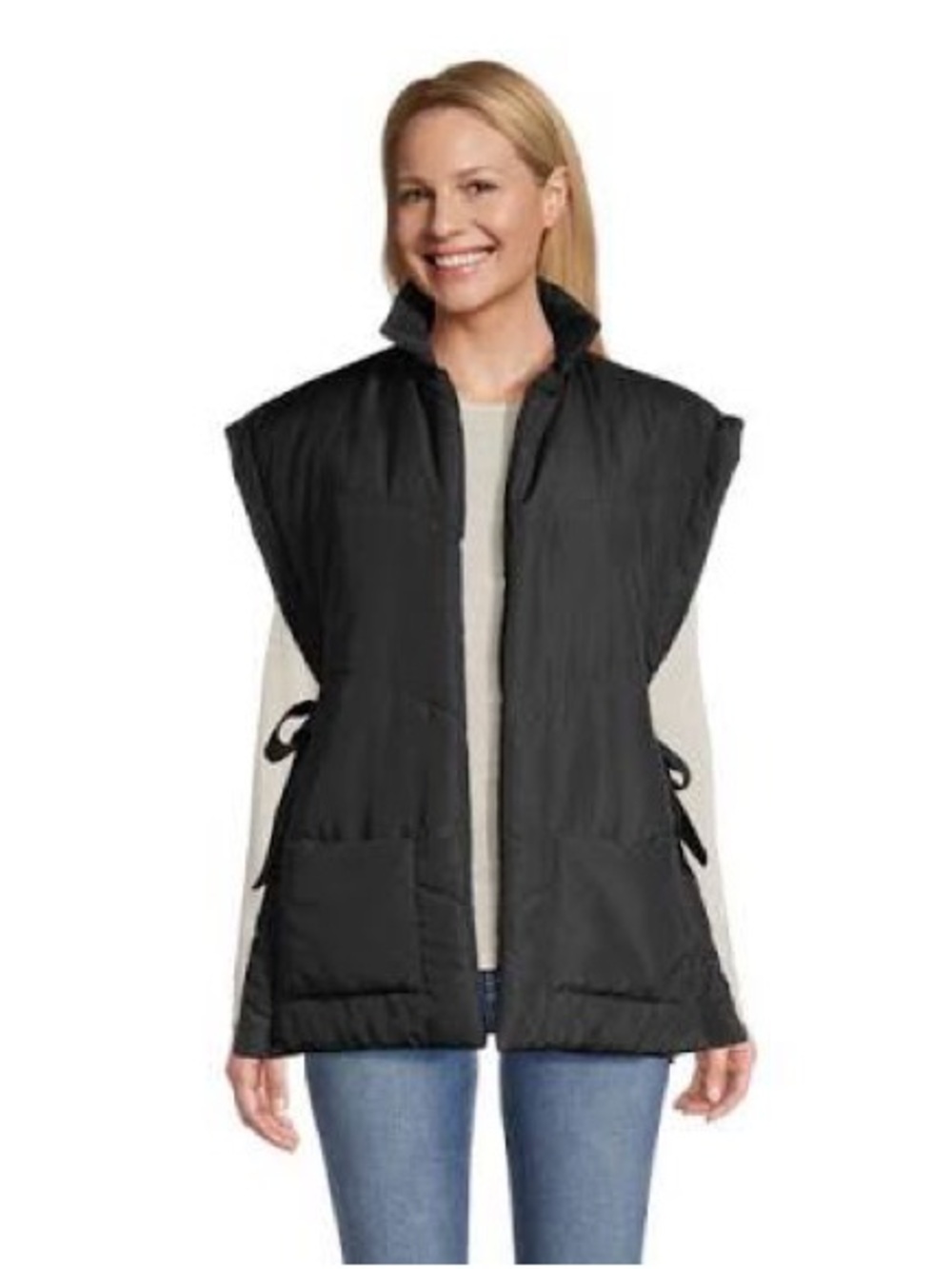 World Market Women’s Black Tie-Side Puffer Vest with Pockets One Size